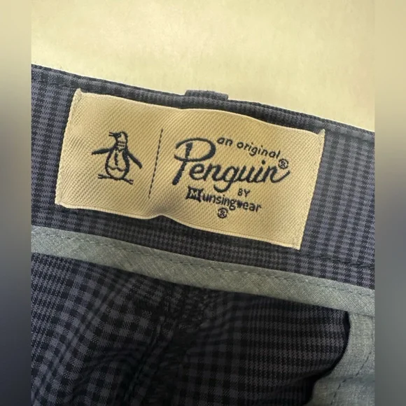 NWT;Penguin TECH KNIT CHINO PANT Blue Checkered 💥